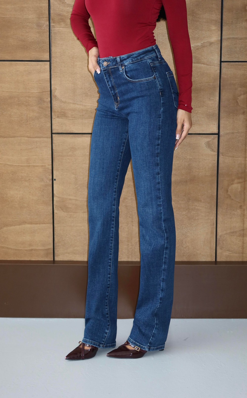 Yüksek Klasik Kesim Blue Jean Pantolon