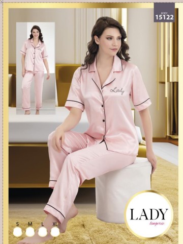 Saten Düz Kısa Kol Pijama Takımı