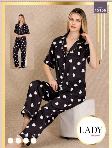 Saten Kalp Baskılı Pijama Takımı