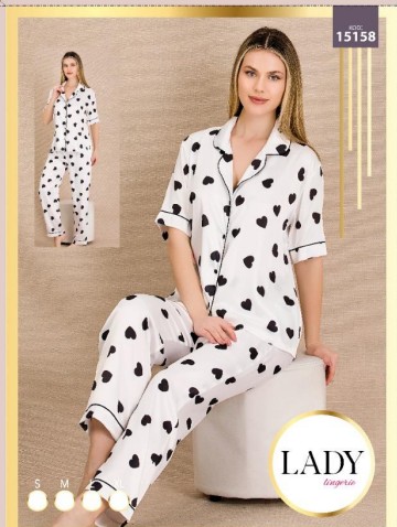 Saten Kalp Baskılı Pijama Takımı