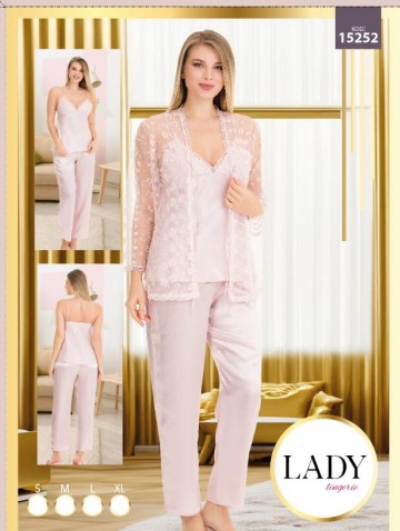 Saten 3lü Pijama Brode Sabahlık