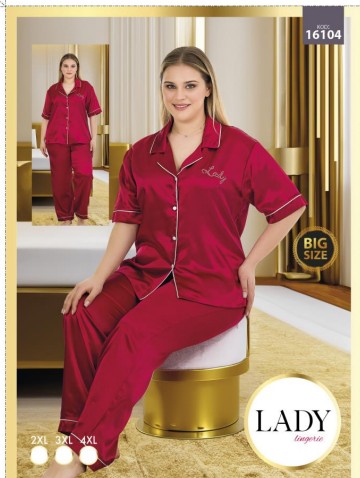 Saten Düz Kısa Kol Pijama - Battal