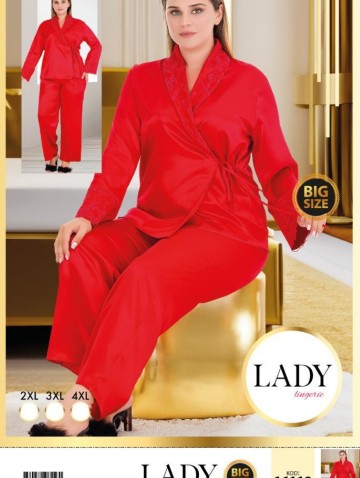 Saten Düz Önden Bağlamalı Pijama - Battal