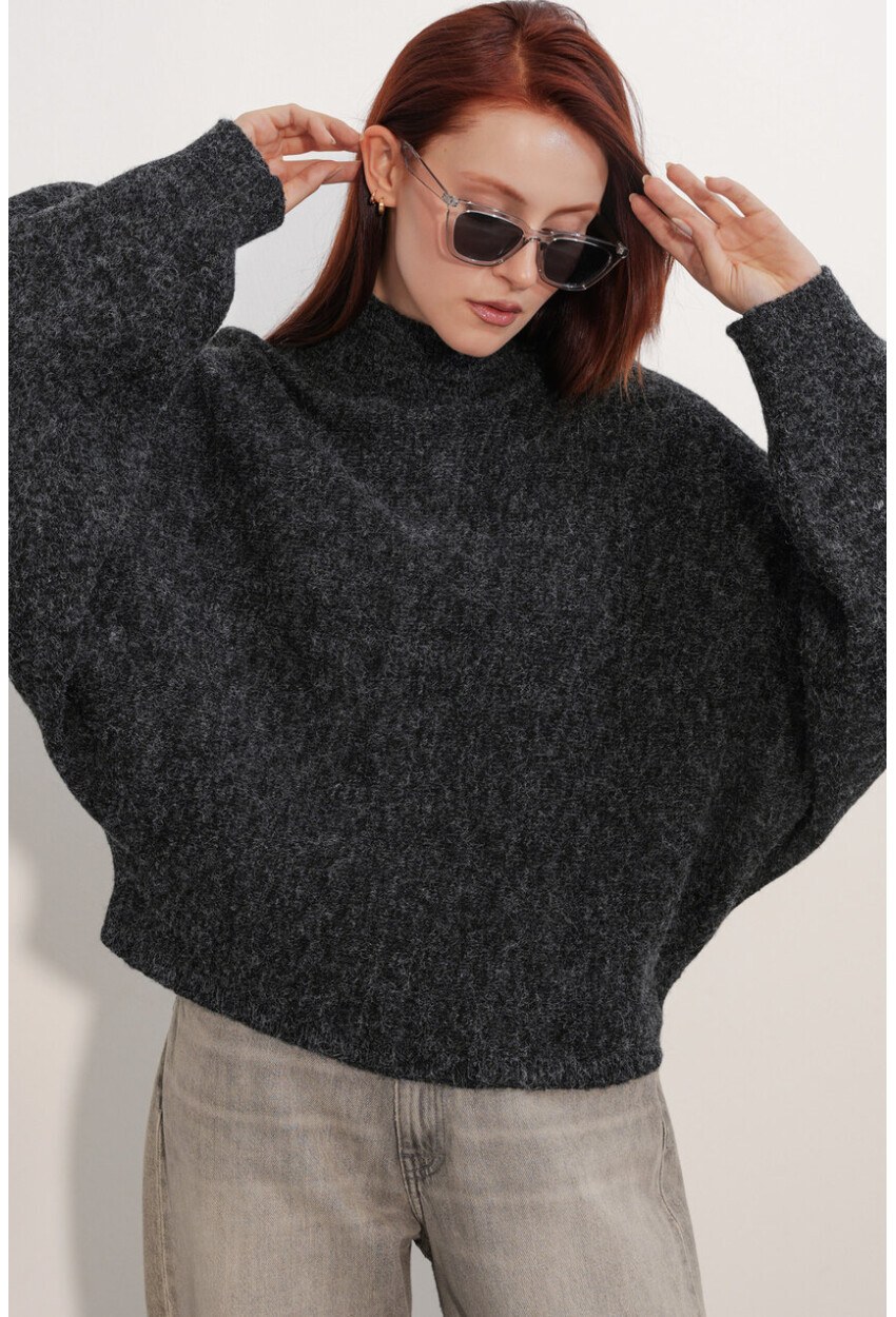 Kadın Yarasa Kol Oversize Triko Kazak 15969