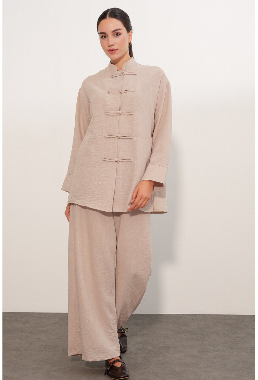 Kadın Oversize Gömlek Pantolon Keten İkili Takım 30126