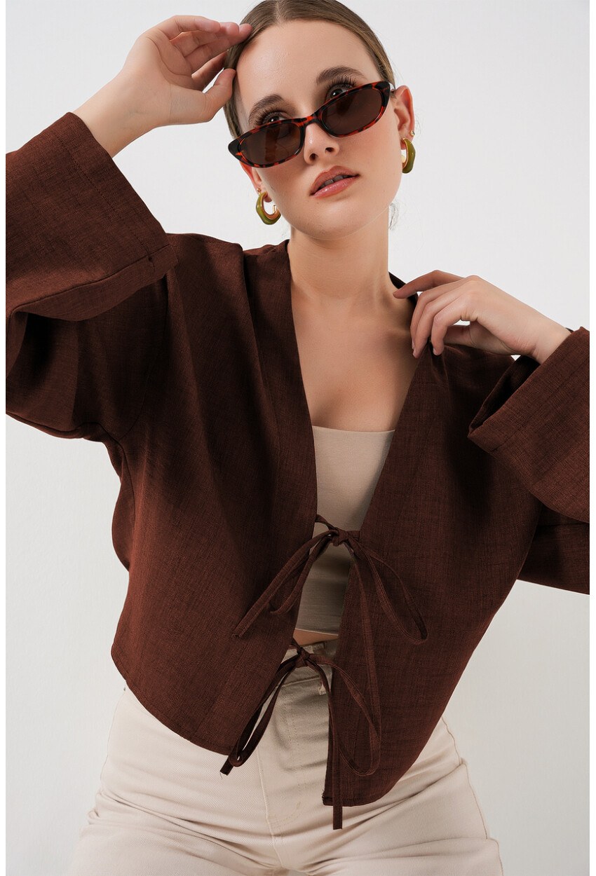 Önü Bağlamalı Keten Kimono 960