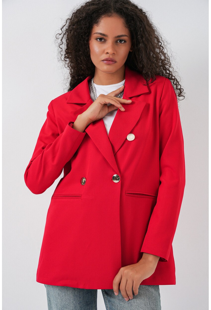 Kadın Kruvaze Yaka Blazer Ceket 0722