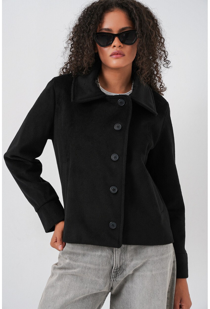 Kadın Oversize Astarlı Kısa Kaşe Ceket 0726