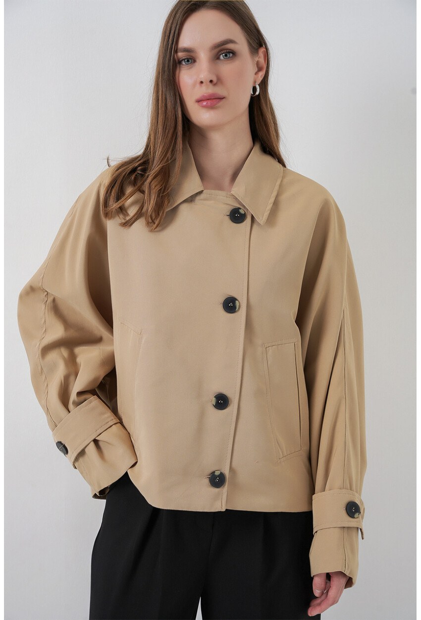 Kadın Oversize Kısa Trençkot 5977