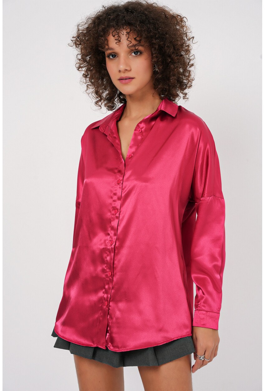 3985 Oversize Saten Gömlek
