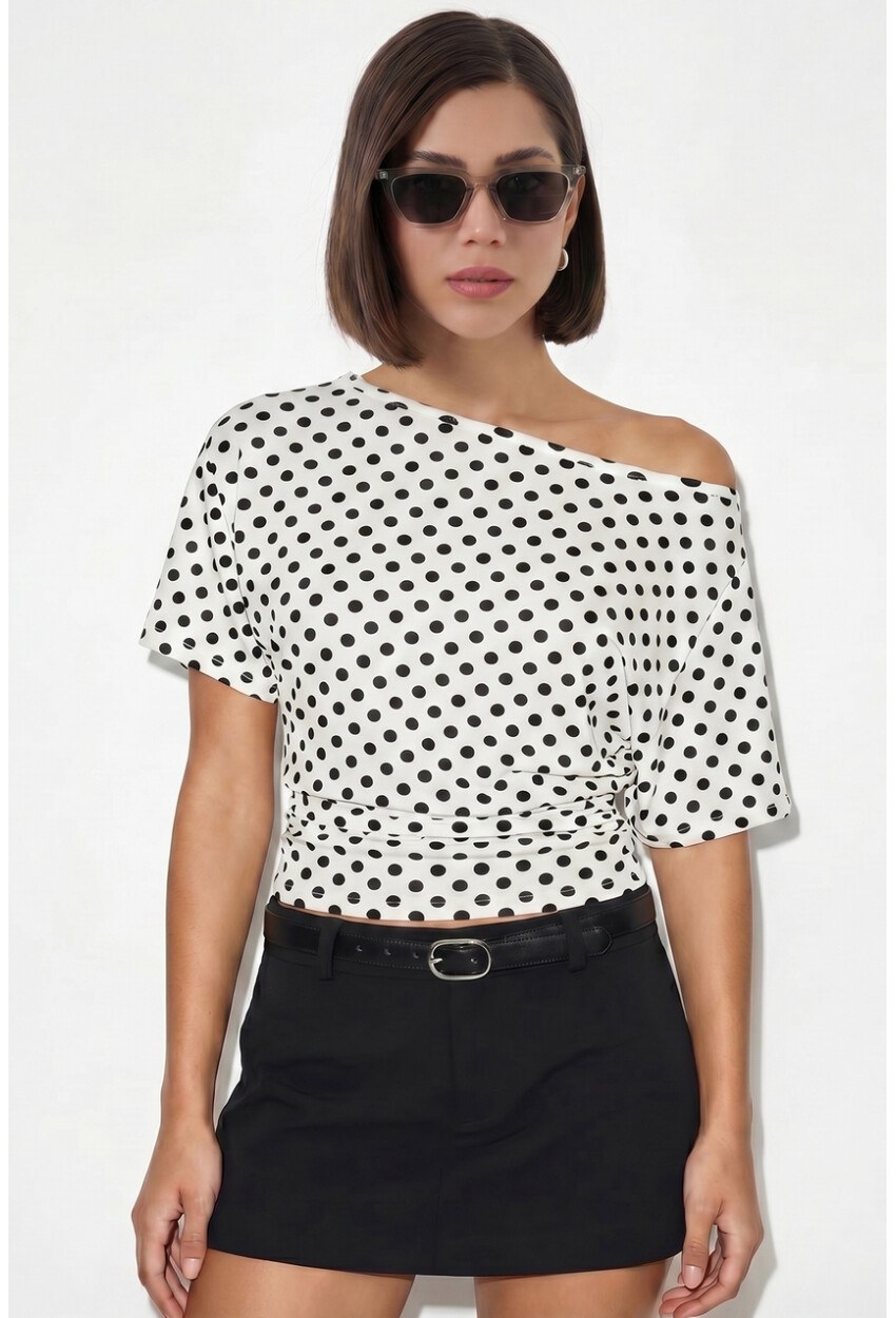 Kadın Oversize Puantiyeli Bluz 40020