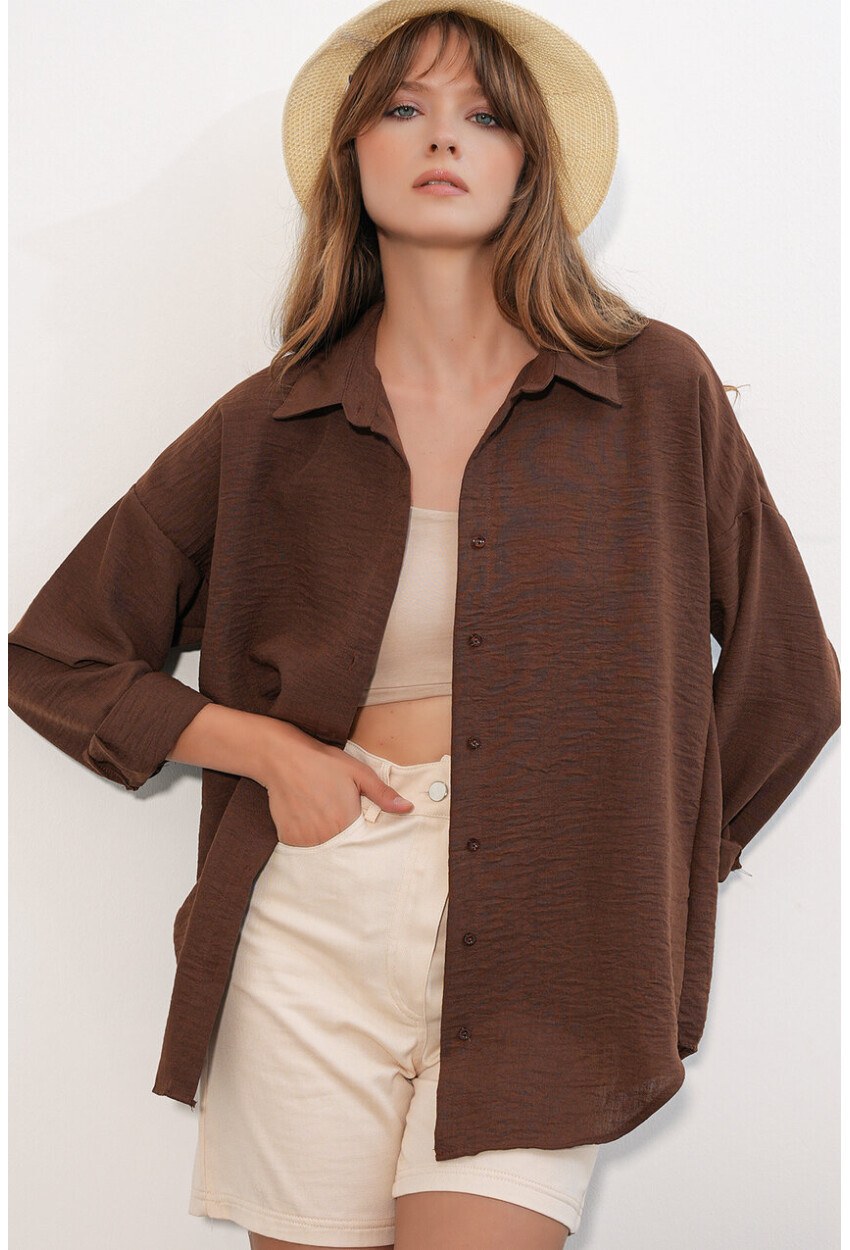 Kadın Oversize Keten Gömlek 20338