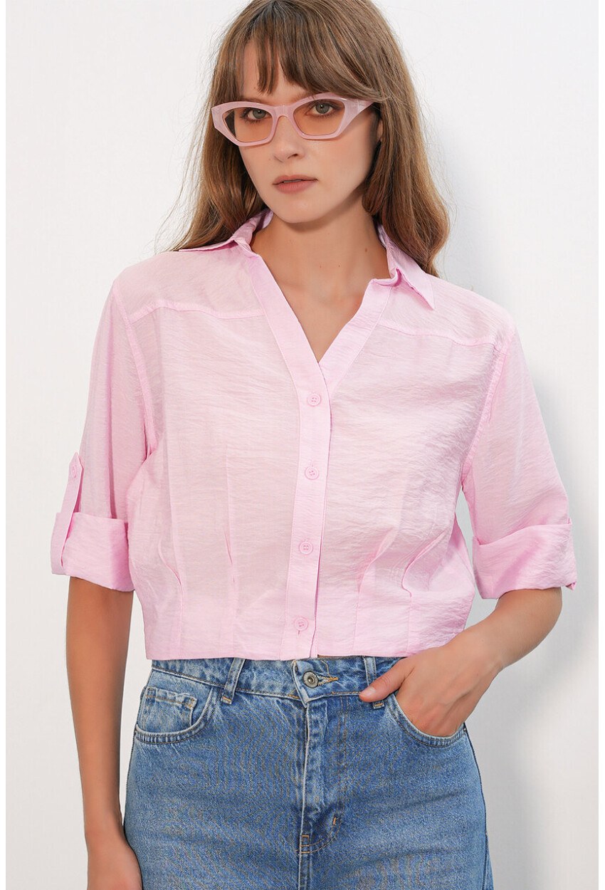 Kadın Crop Oversize Gömlek 20390