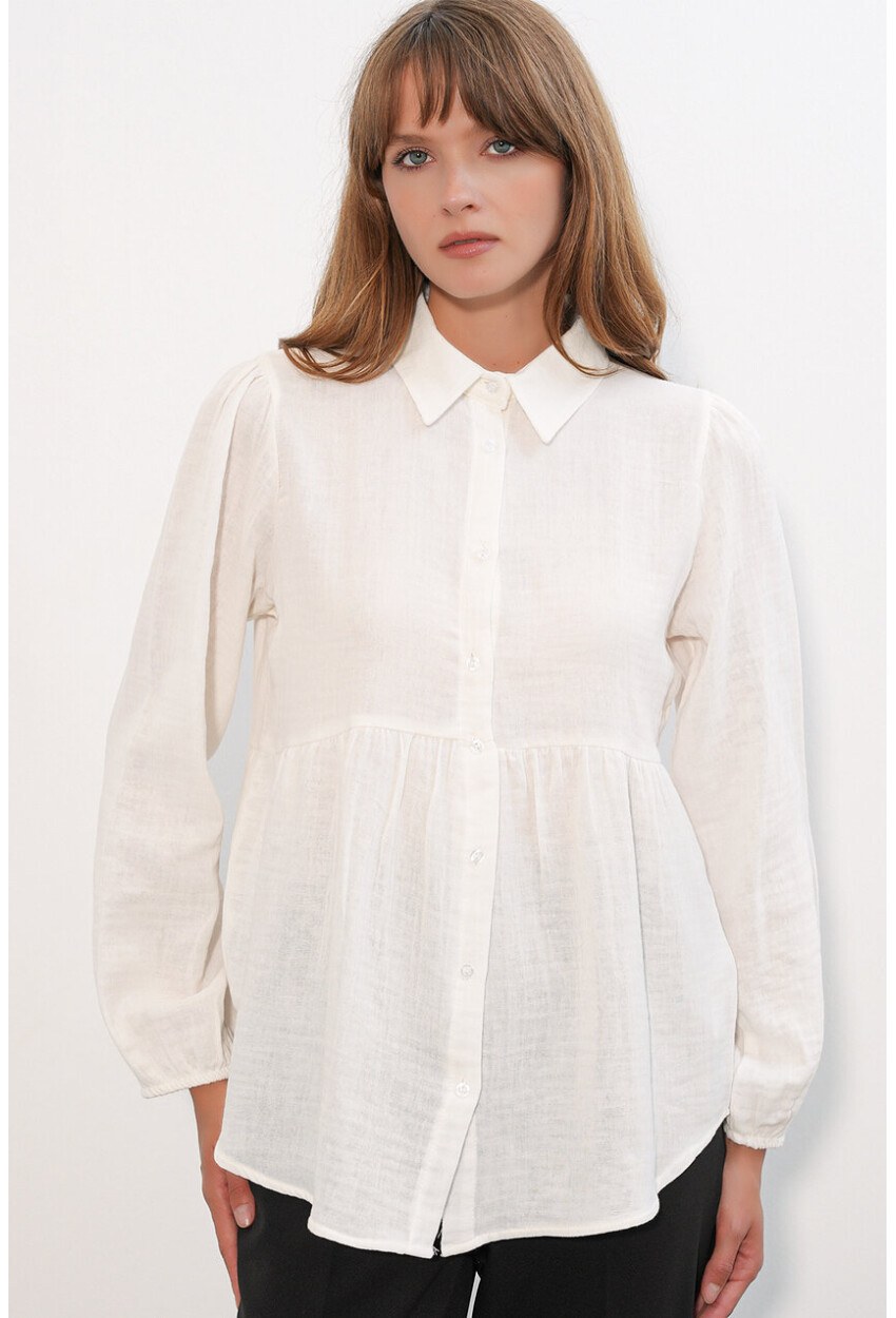 Kadın Dokulu Oversize Keten Gömlek 20381