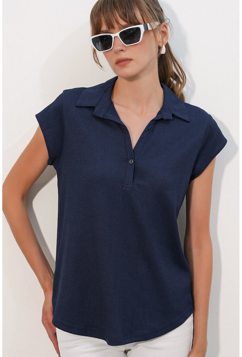 20123 Polo Yaka Örme Bluz