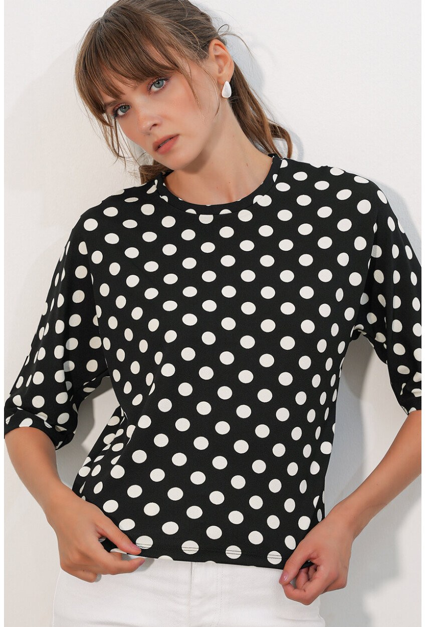 Kadın Puantiyeli Oversize Bluz 40010