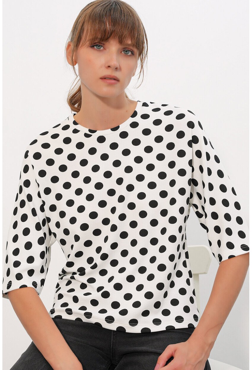 Kadın Puantiyeli Oversize Bluz 40010