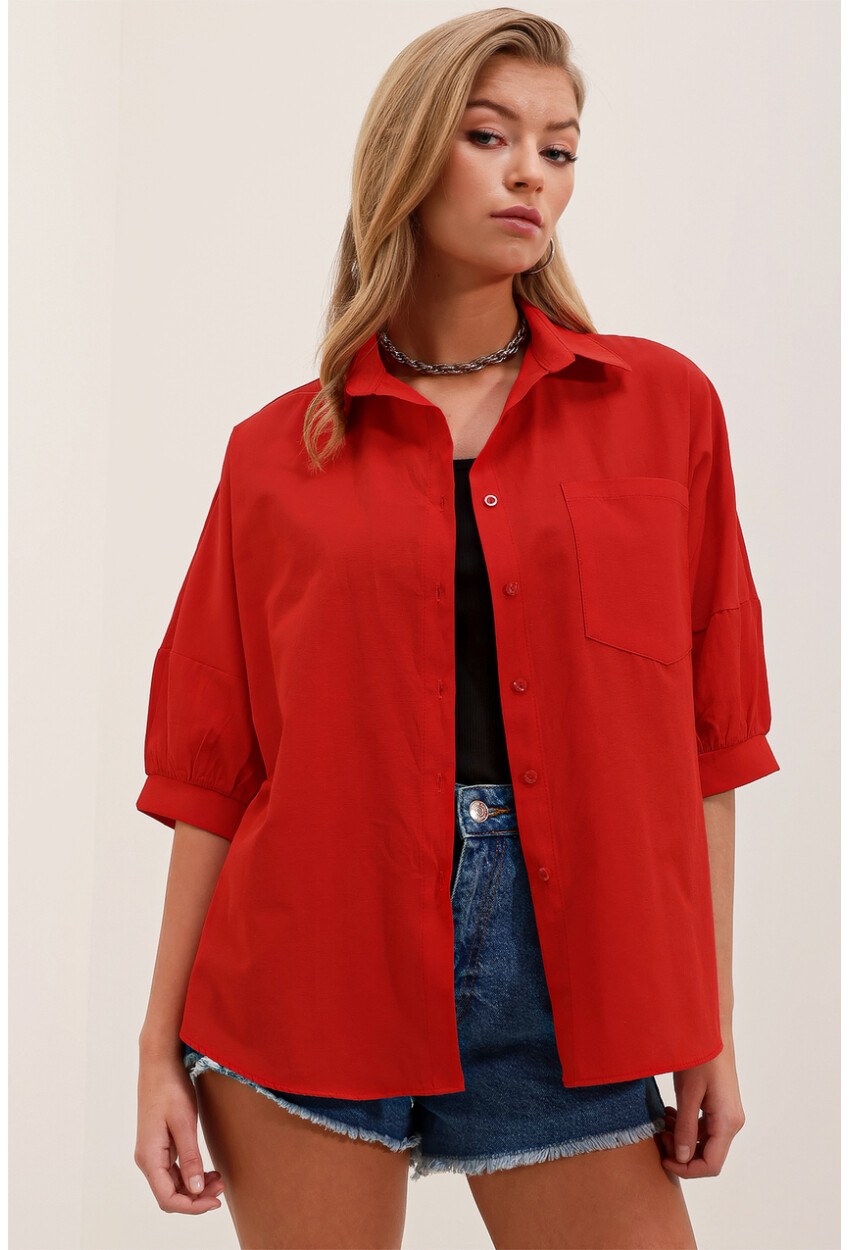 20213 Oversize Kısa Kol Basic Gömlek