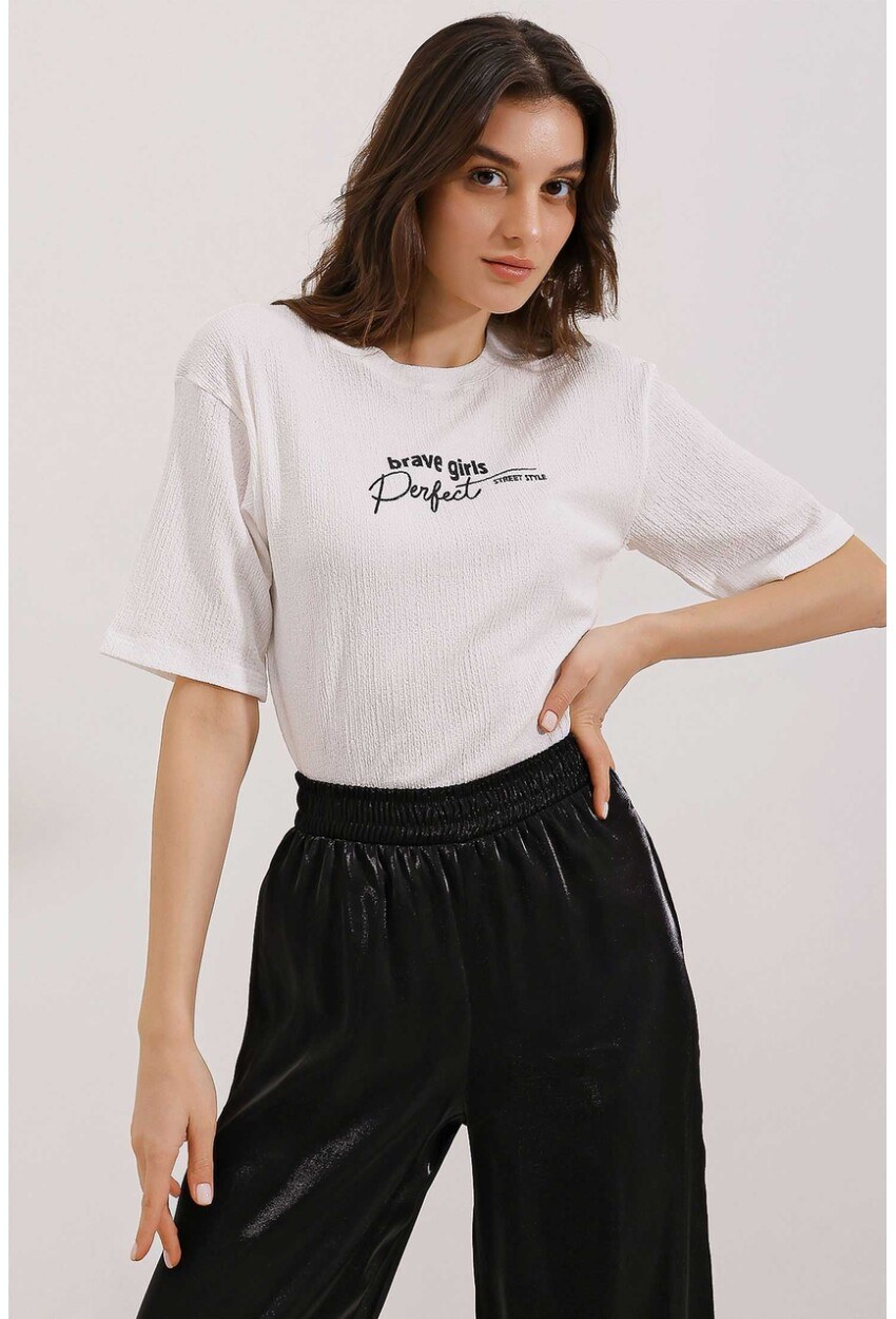 0472 Baskılı Oversize Örme Tişört