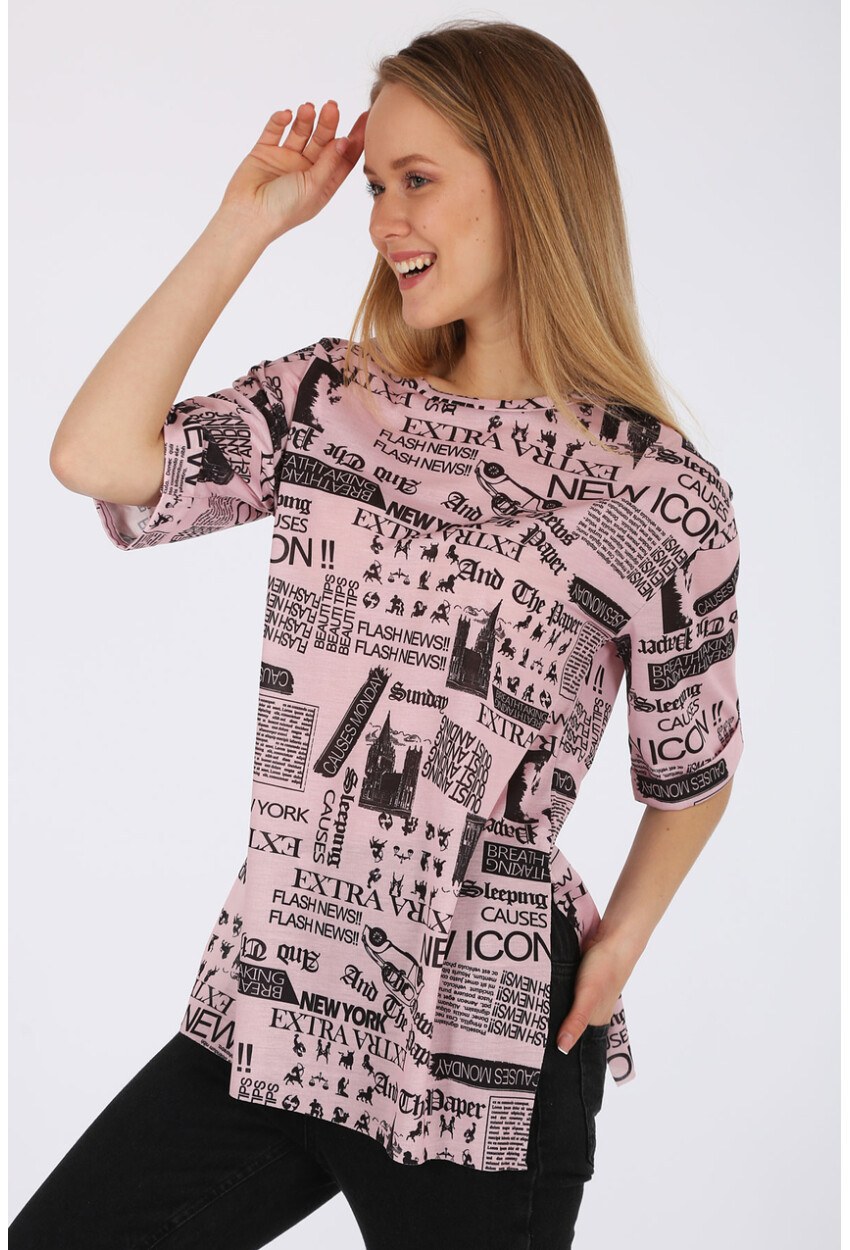 4299 Gazete Baskılı Oversize Tshirt