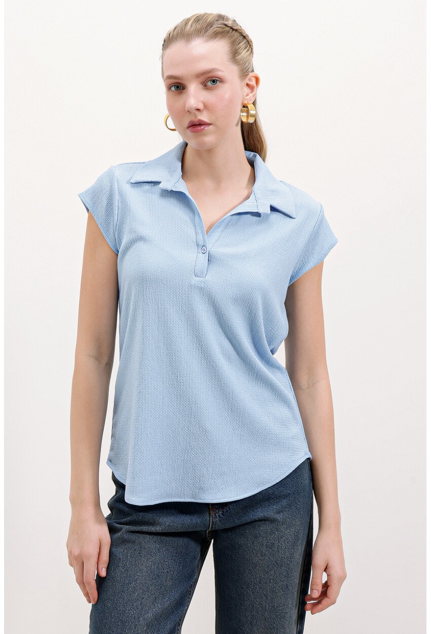 20123 Polo Yaka Örme Bluz