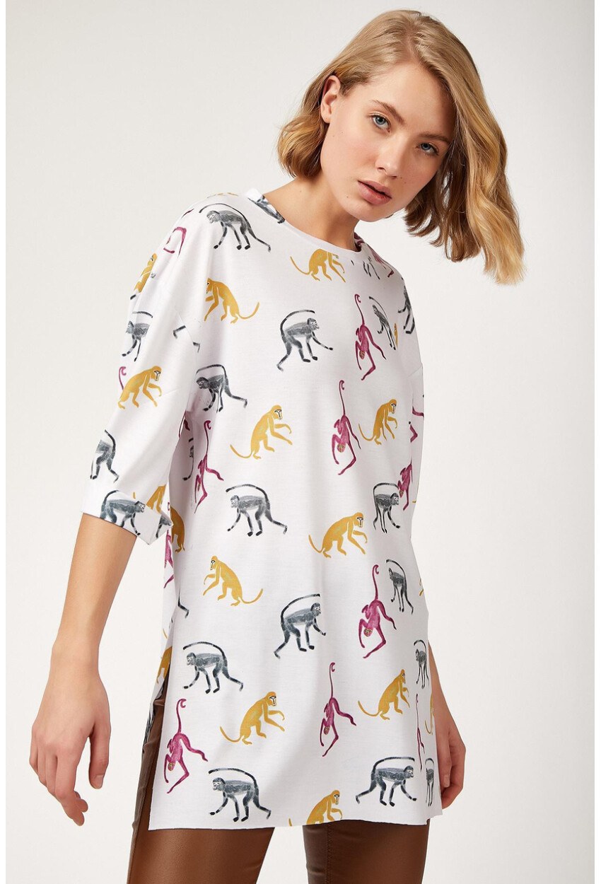 4137 Maymun Baskılı T-Shirt