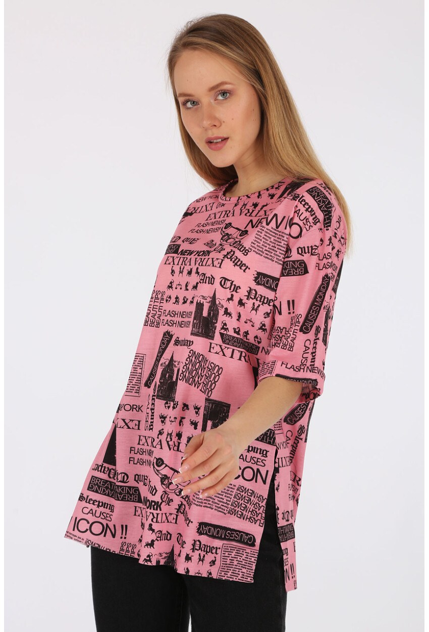 4299 Gazete Baskılı Oversize Tshirt