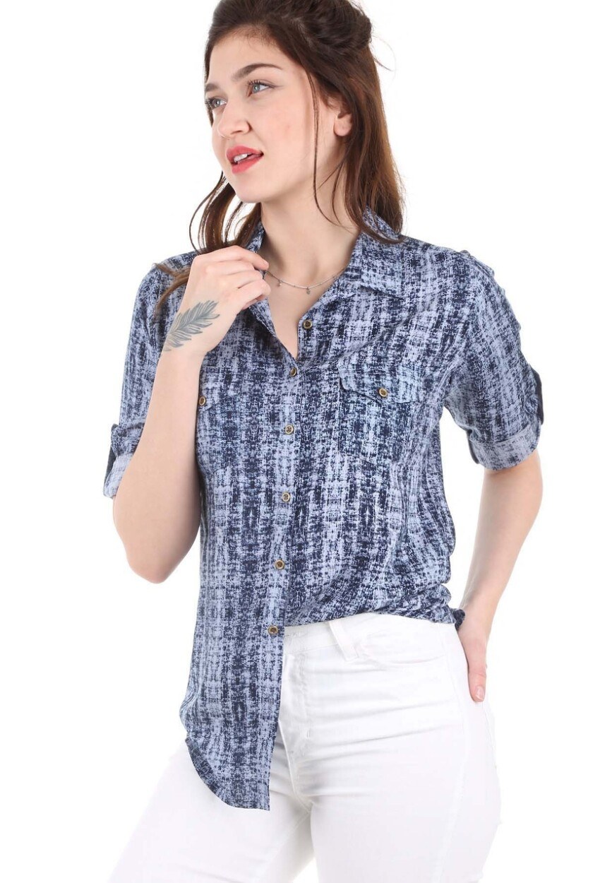 3428 Çift Kapak Cepli Gömlek
