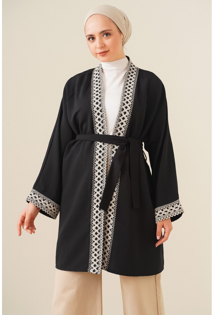5867 Nakışlı Keten Kimono