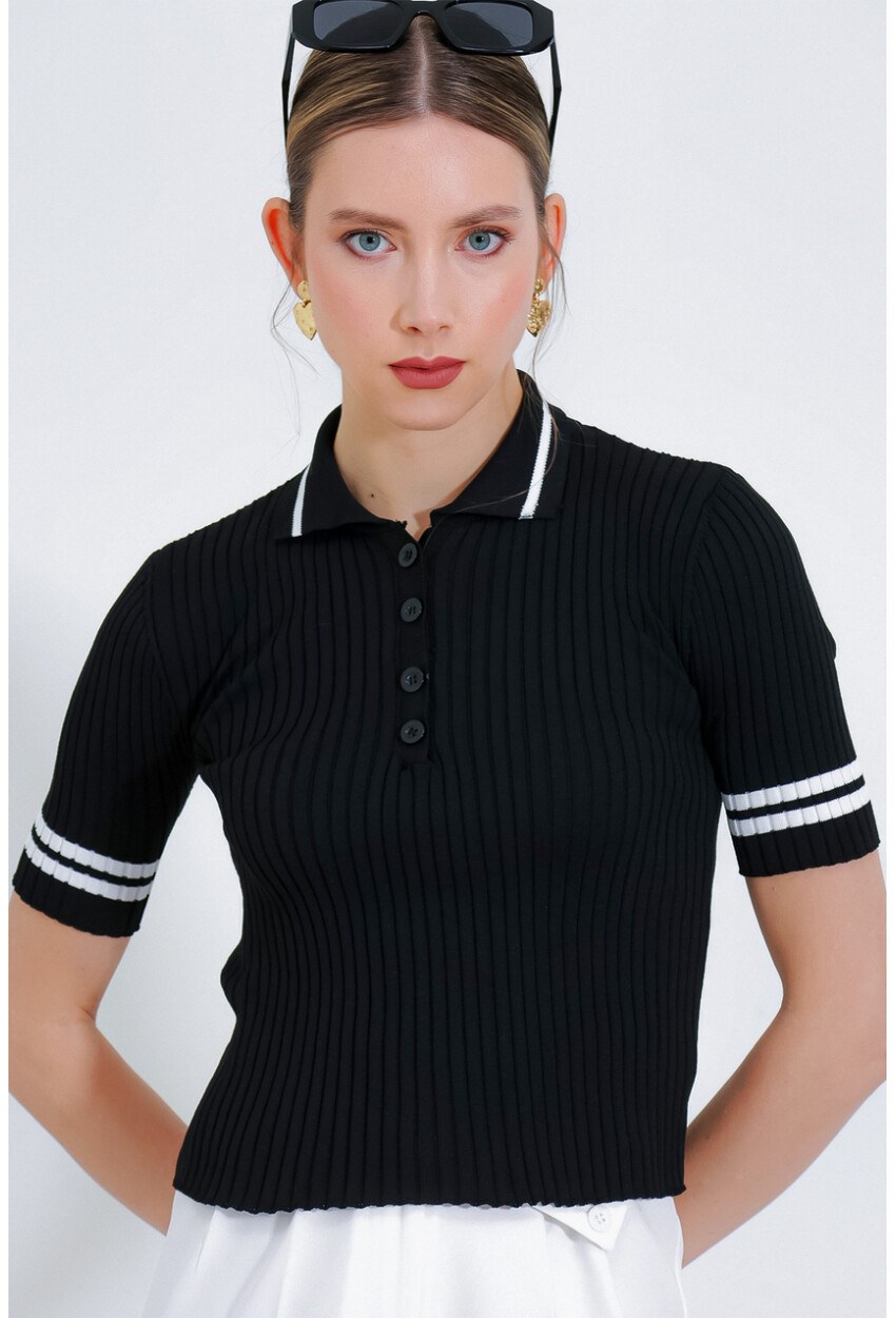 15865 Polo Yaka Düğmeli Triko Tişört