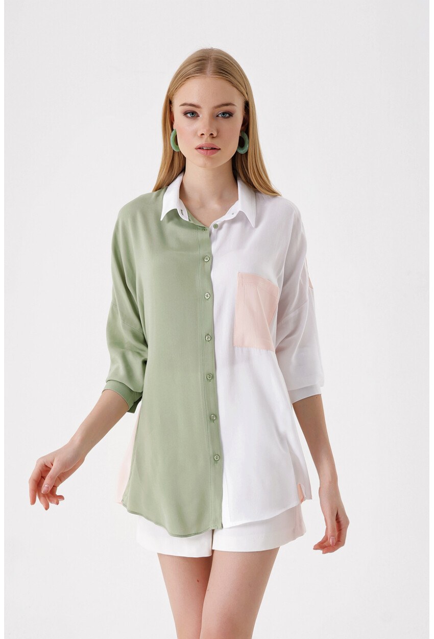 3904 Blok Renkli Oversize Gömlek