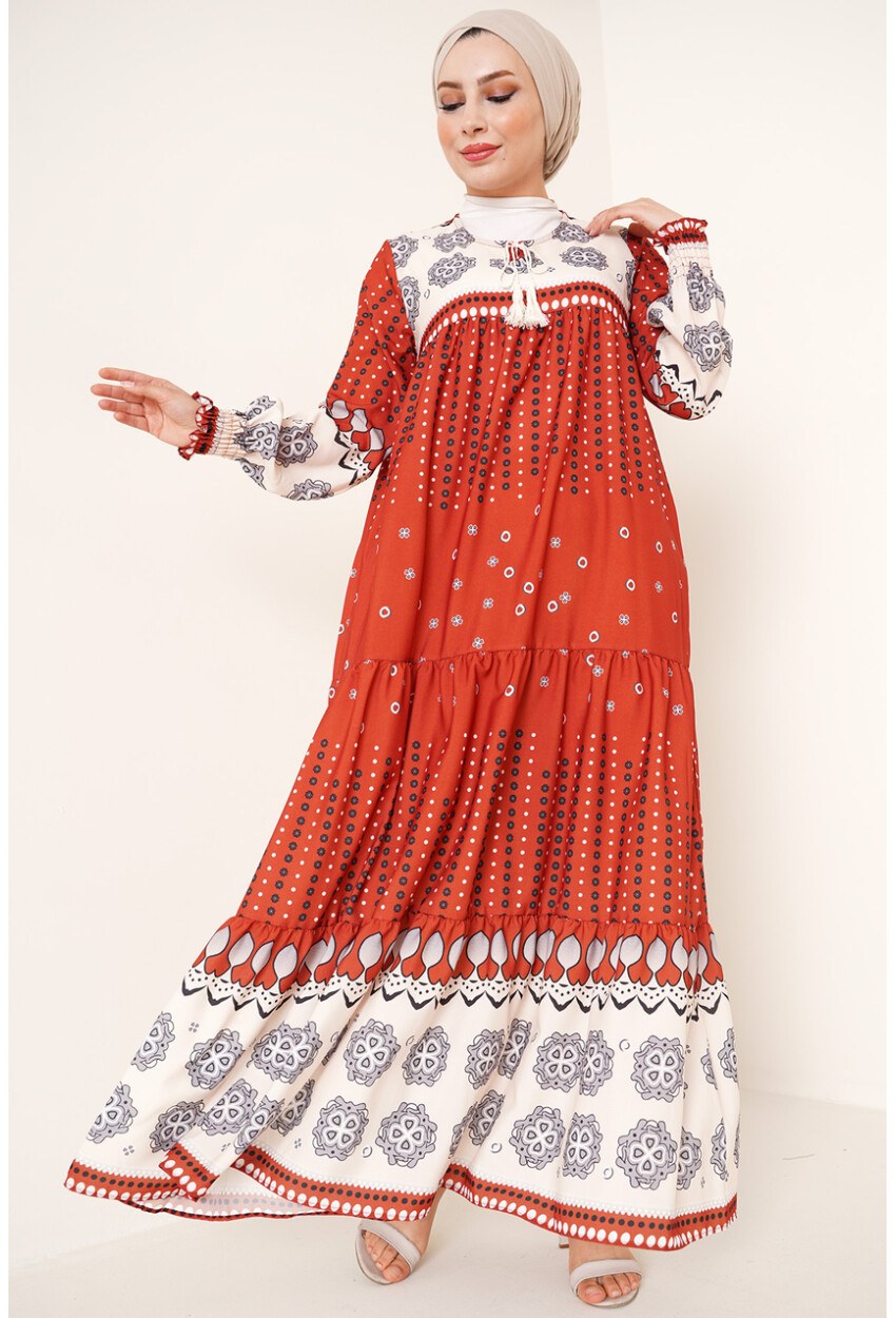 2175 Desenli Tesettür Elbise