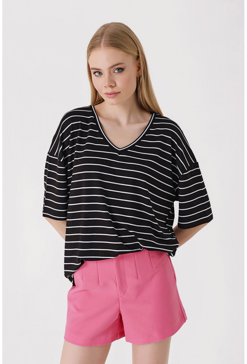 4307 Çizgili Oversize Tişört