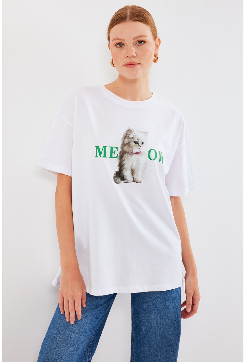 4319 Baskılı Oversize Tişört