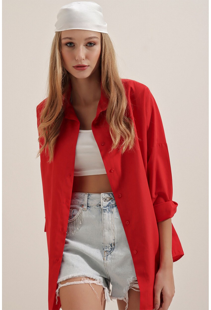 3900 Oversize Uzun Basic Gömlek