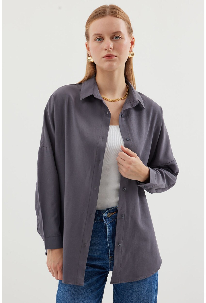 3900 Oversize Uzun Basic Gömlek