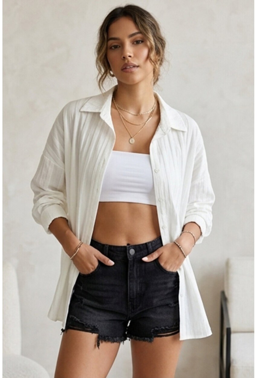 3900 Oversize Uzun Basic Gömlek