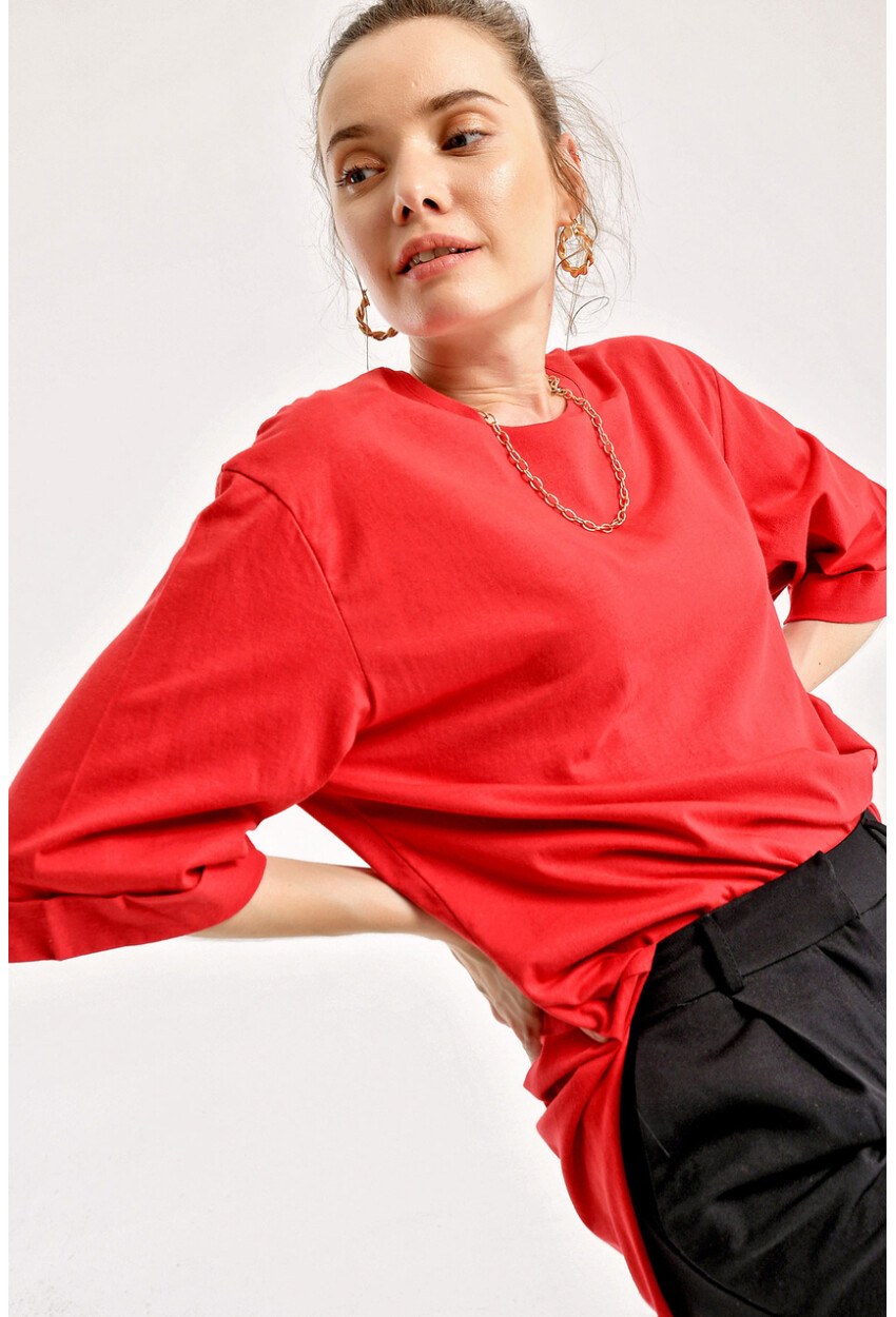 4123 Yırtmaçlı Oversize Tişört