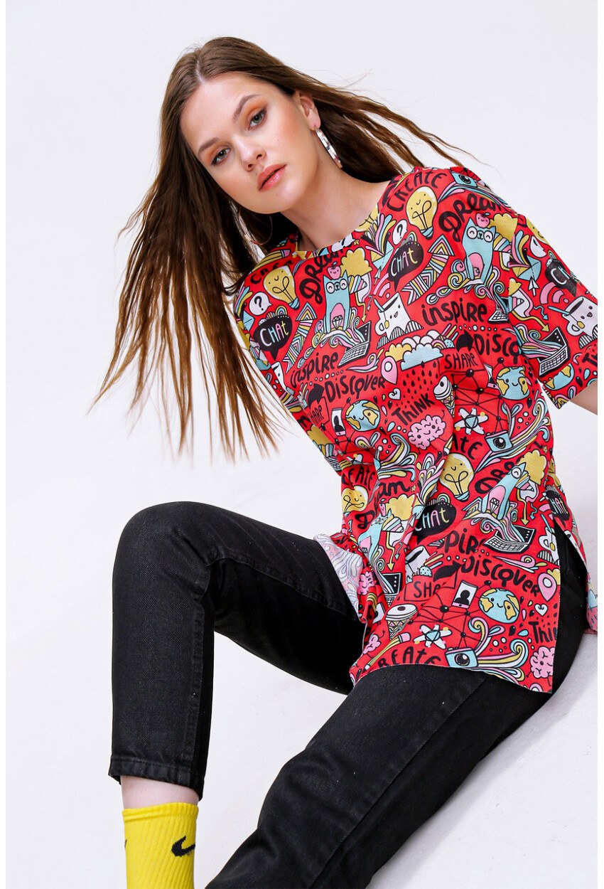4124 Grafik Desen Oversize T-Shirt