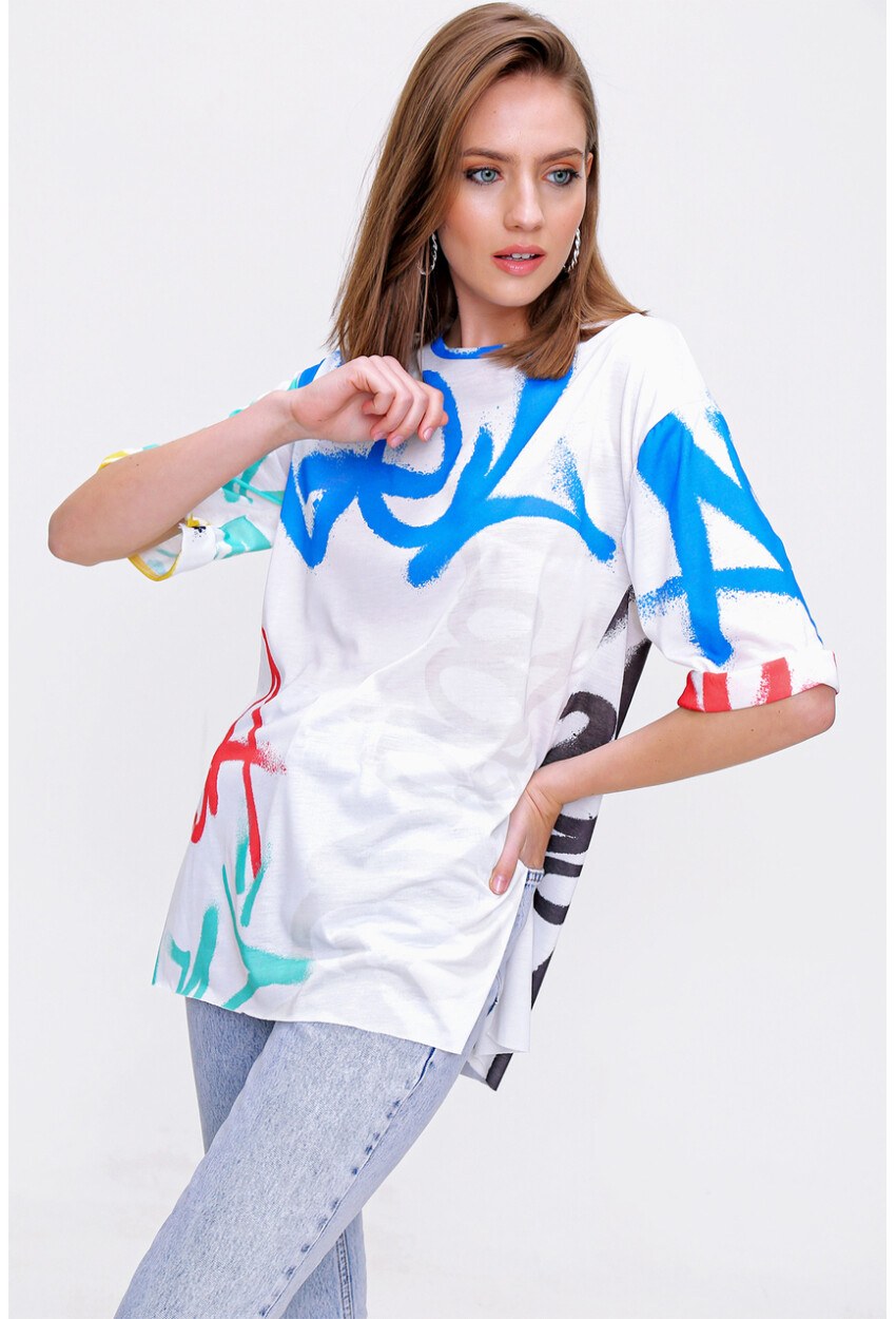 4300 Yırtmaçlı Oversize Tshirt