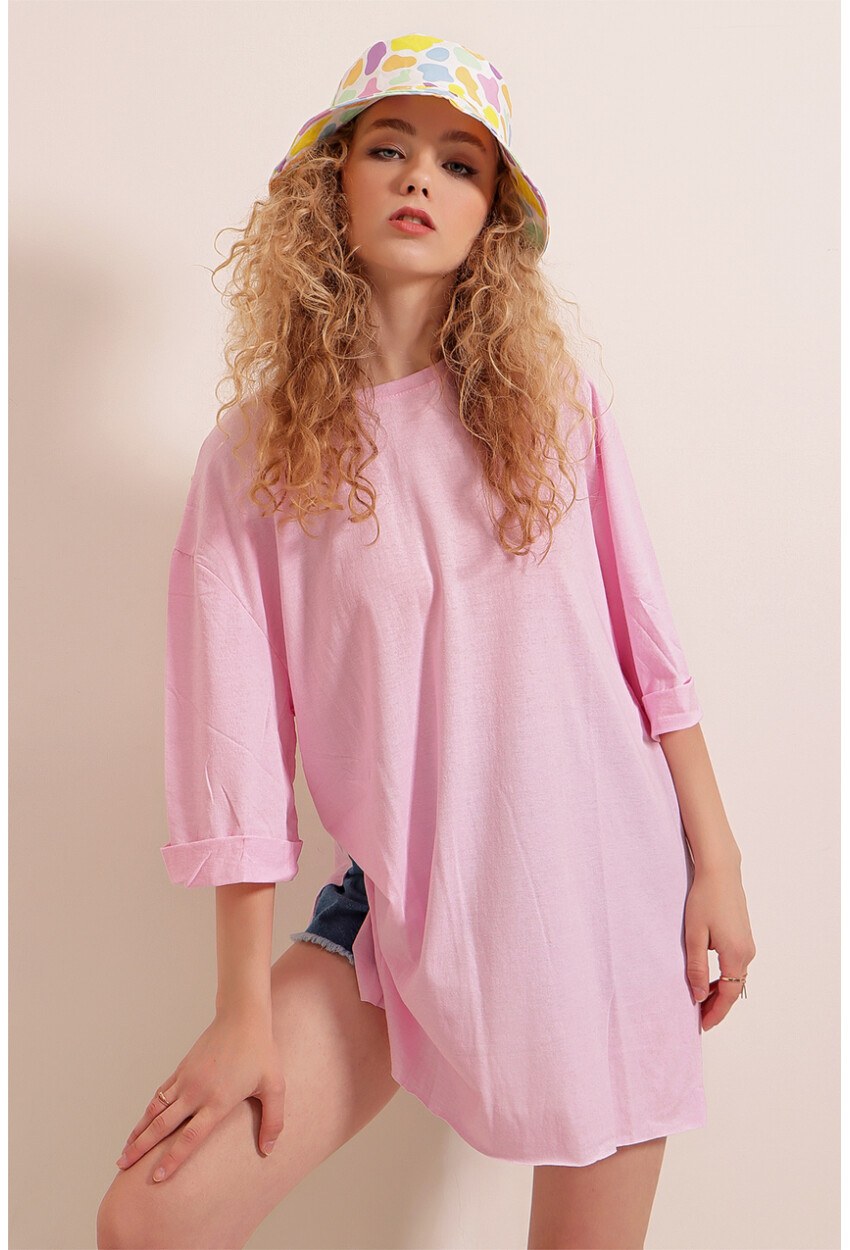4123 Yırtmaçlı Oversize Tişört