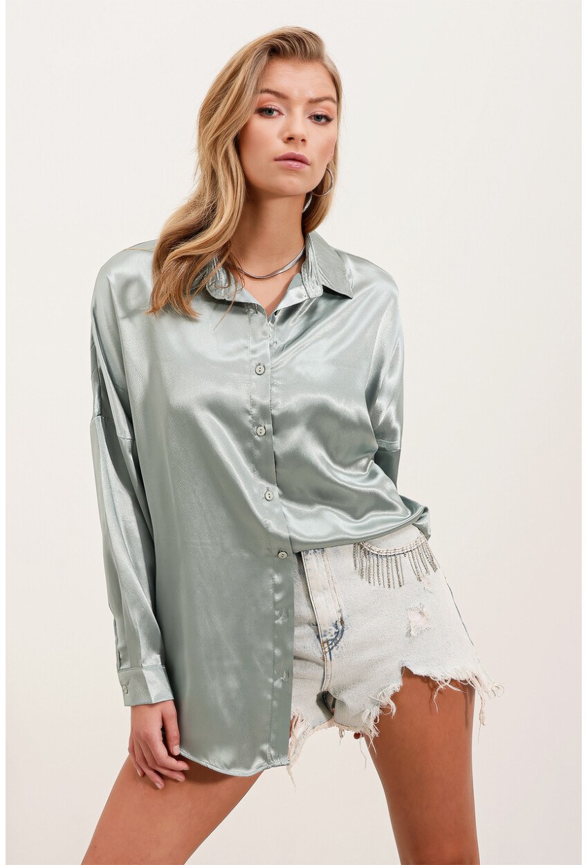3985 Oversize Saten Gömlek