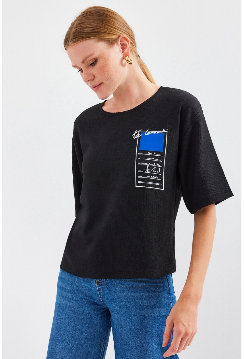 911 Baskılı Örme Basic Tişört