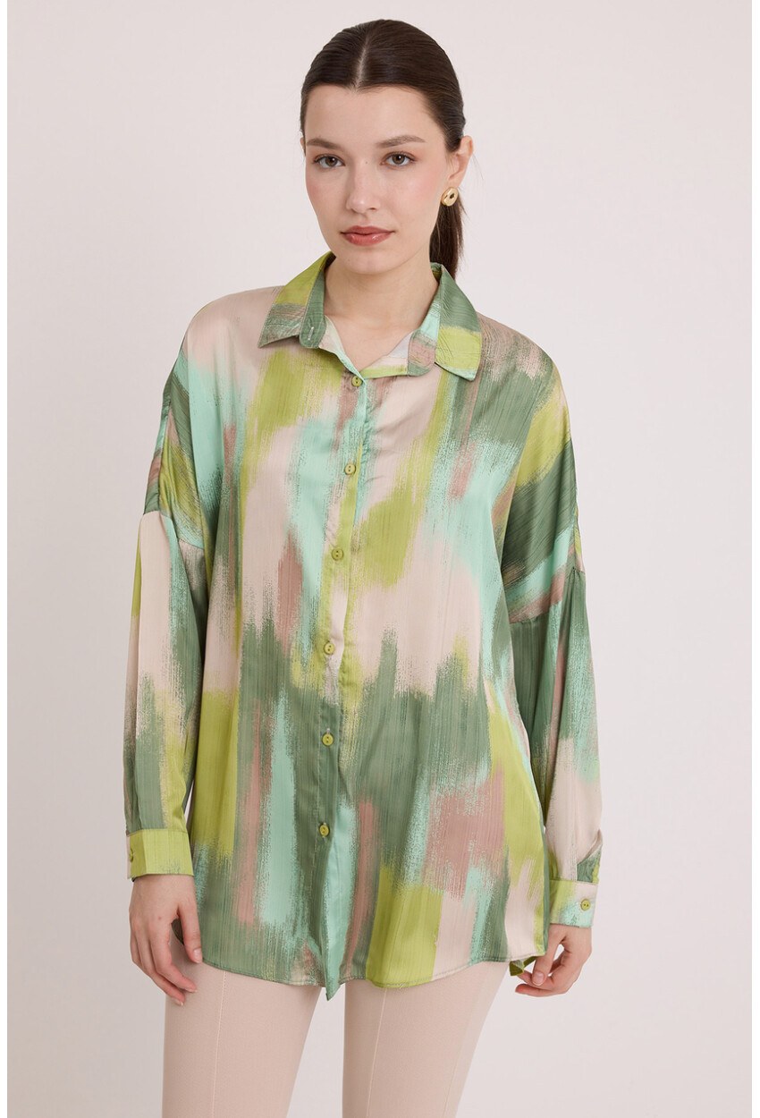 3985 Oversize Saten Gömlek