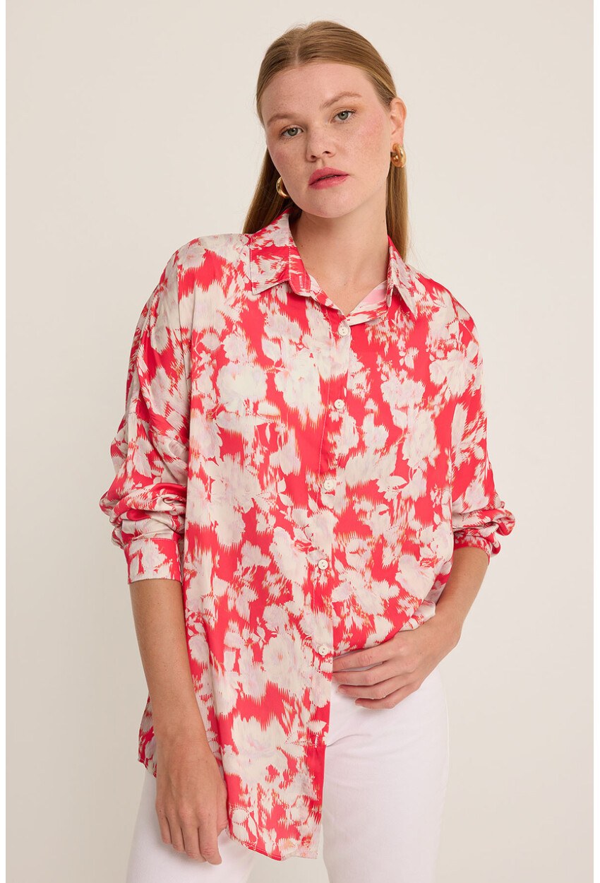 3985 Oversize Saten Gömlek
