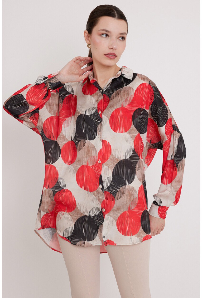 3985 Oversize Saten Gömlek