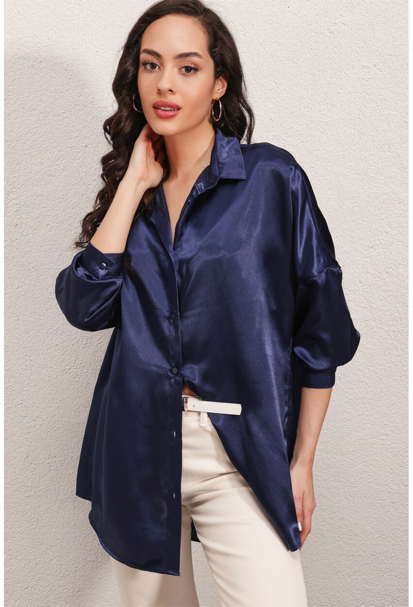 3985 Oversize Saten Gömlek