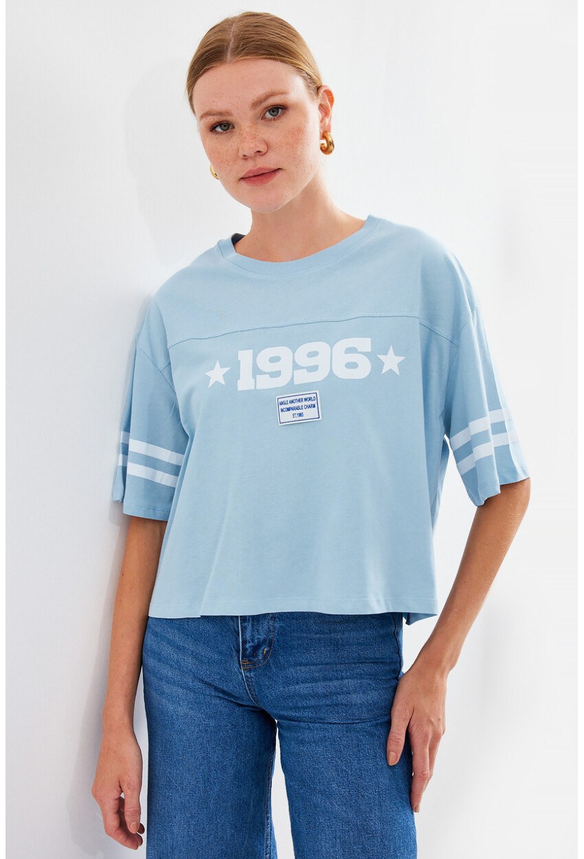 4322 Baskılı Oversize Basic Tişört