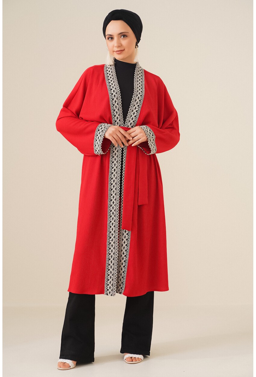 5865 Nakışlı Örme Uzun Kimono