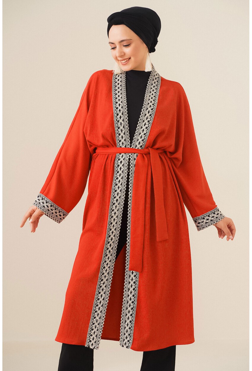 5865 Nakışlı Örme Uzun Kimono